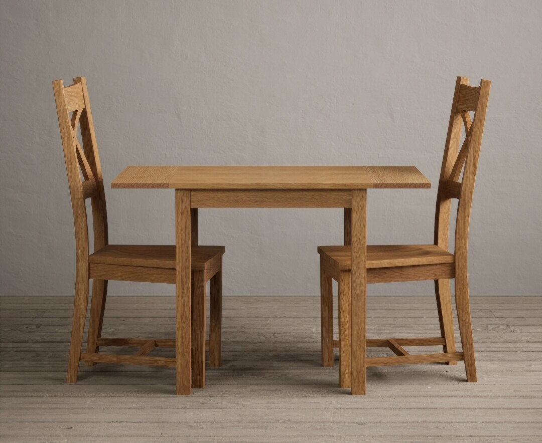 Product photograph of Extending York 70cm Solid Oak Dining Table With 2 Oak X Back Chairs from Oak Furniture Superstore