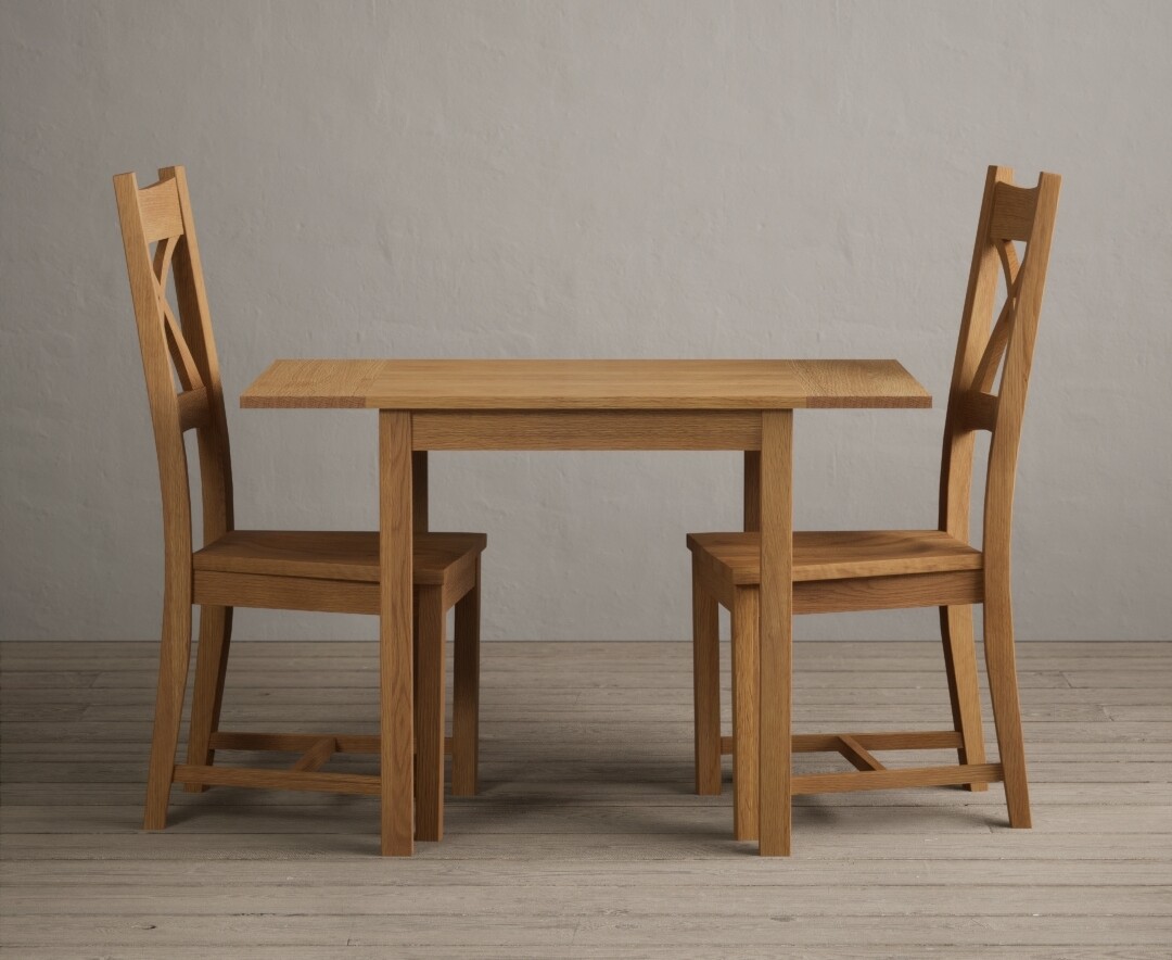 Extending York 70cm Solid Oak Dining Table With 2 Oak X Back Chairs