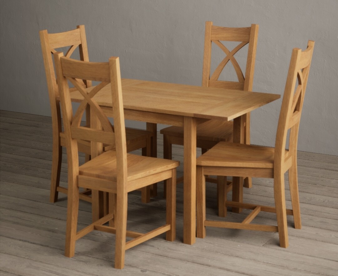 Product photograph of Extending York 70cm Solid Oak Dining Table With 4 Oak X Back Chairs from Oak Furniture Superstore