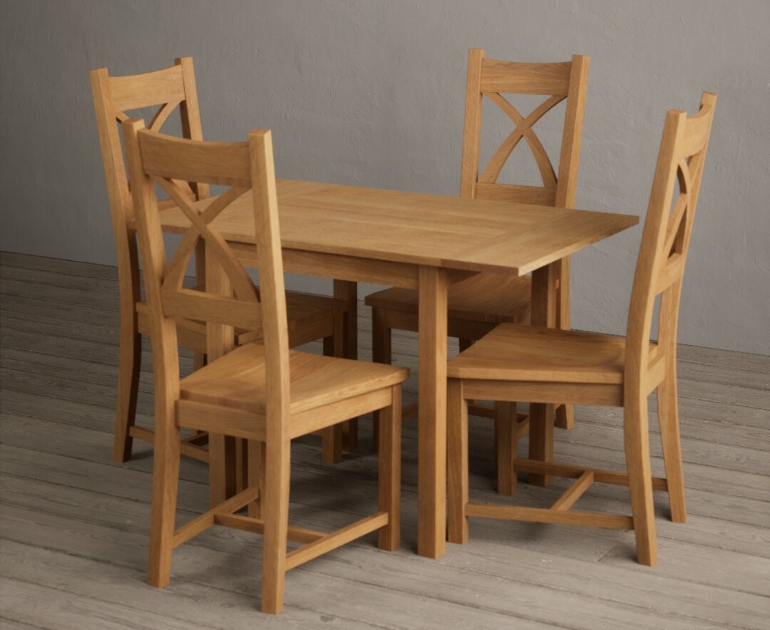 Extending York 70cm Solid Oak Dining Table With 4 Oak X Back Chairs