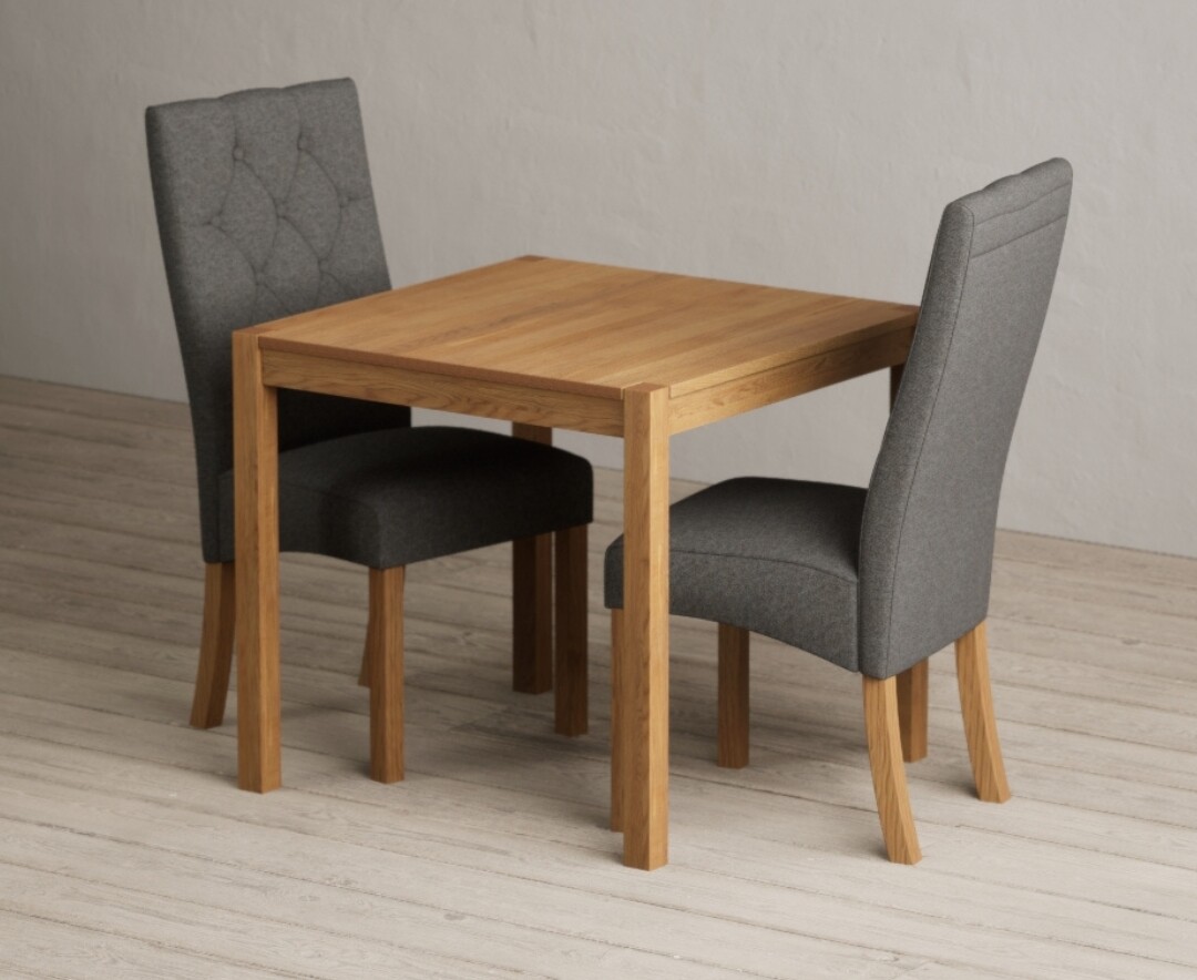 Product photograph of York 80cm Solid Oak Dining Table With 4 Grey Maya Chairs from Oak Furniture Superstore