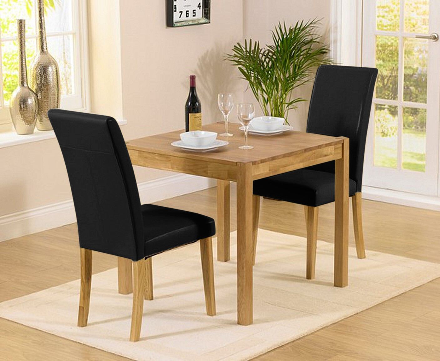 Product photograph of York 80cm Solid Oak Dining Table With 2 Black Olivia Chairs from Oak Furniture Superstore