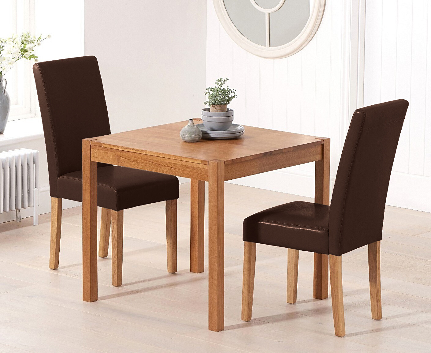 York 80cm Solid Oak Dining Table With 2 Brown Olivia Chairs