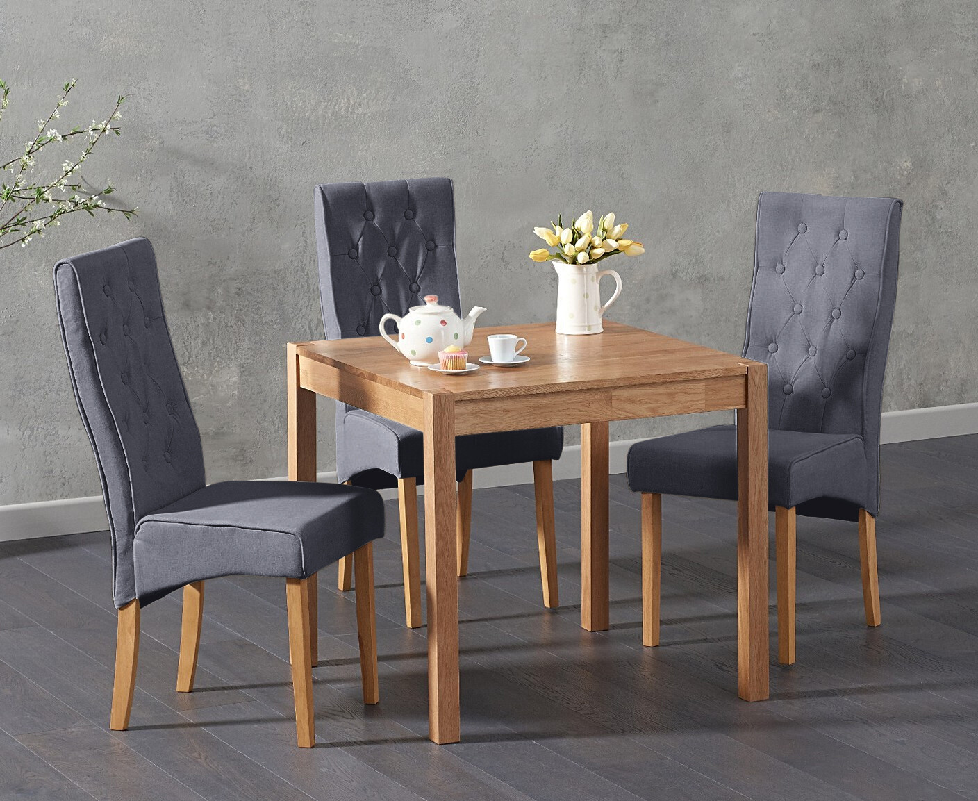 York 80cm Solid Oak Dining Table With 4 Grey Maya Chairs