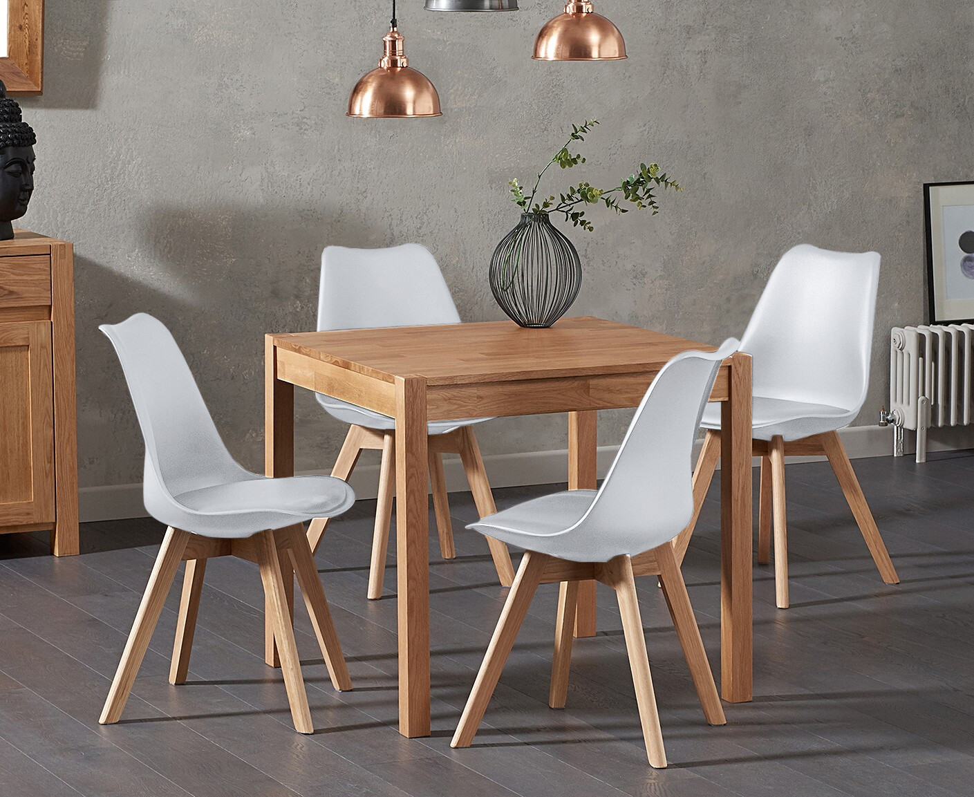 Product photograph of York 80cm Solid Oak Dining Table With 2 White Orson Chairs from Oak Furniture Superstore