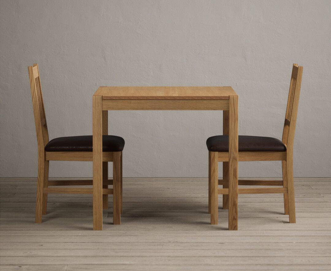 York 80cm Solid Oak Dining Table With 4 Linen Chairs