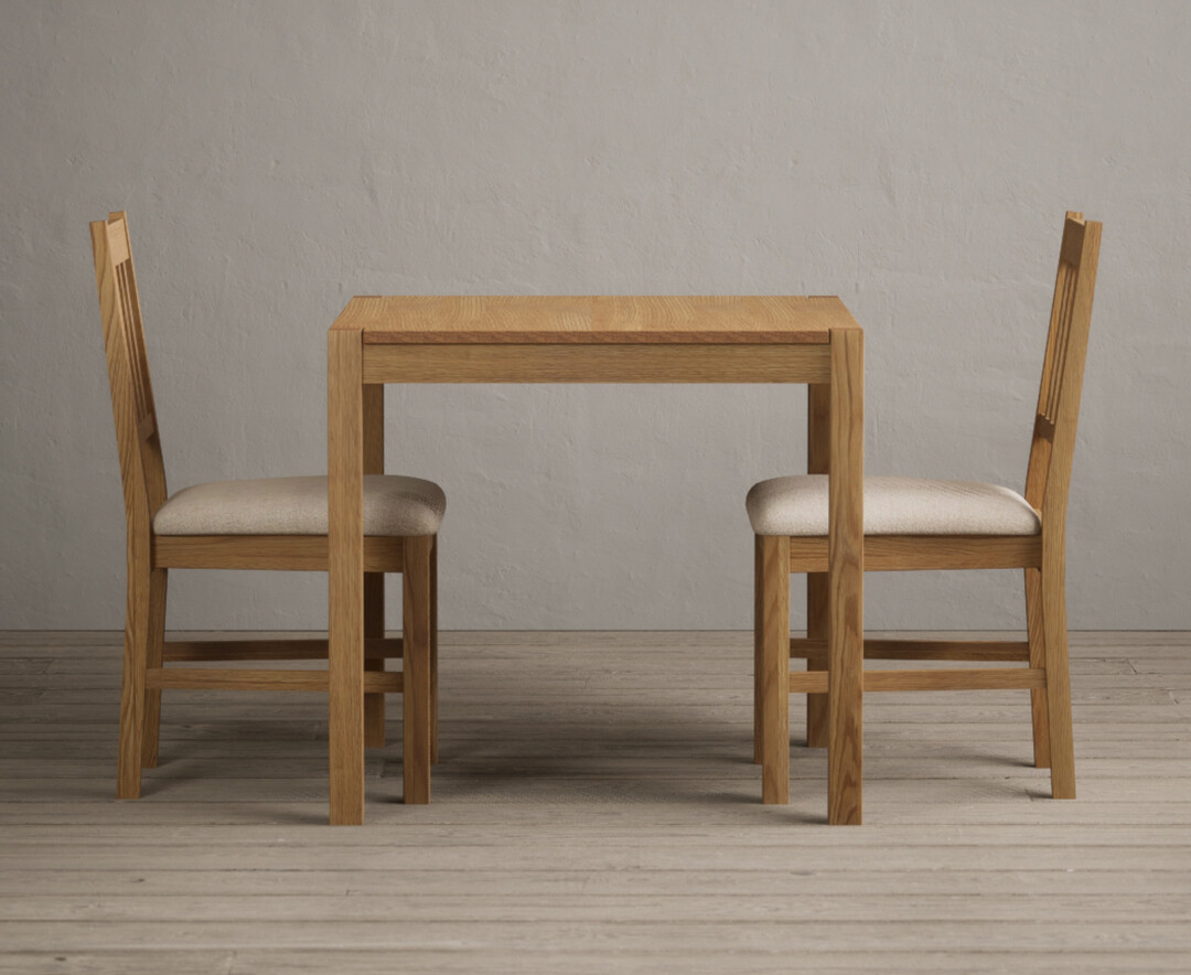 York 80cm Solid Oak Dining Table With 2 Linen Chairs