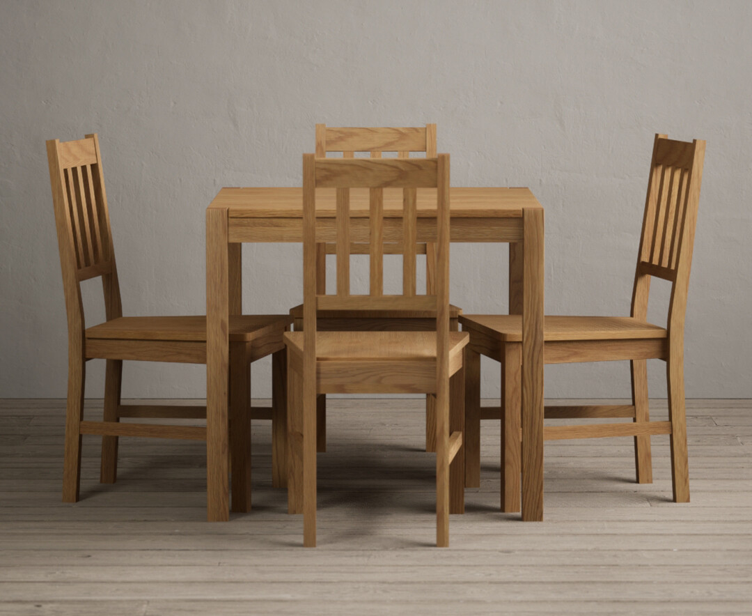York 80cm Solid Oak Dining Table With 2 Linen York Chairs