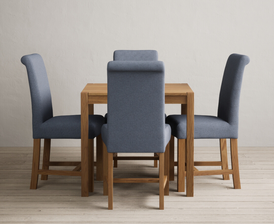 Product photograph of York 80cm Solid Oak Dining Table With 2 Grey Scroll Back Chairs from Oak Furniture Superstore