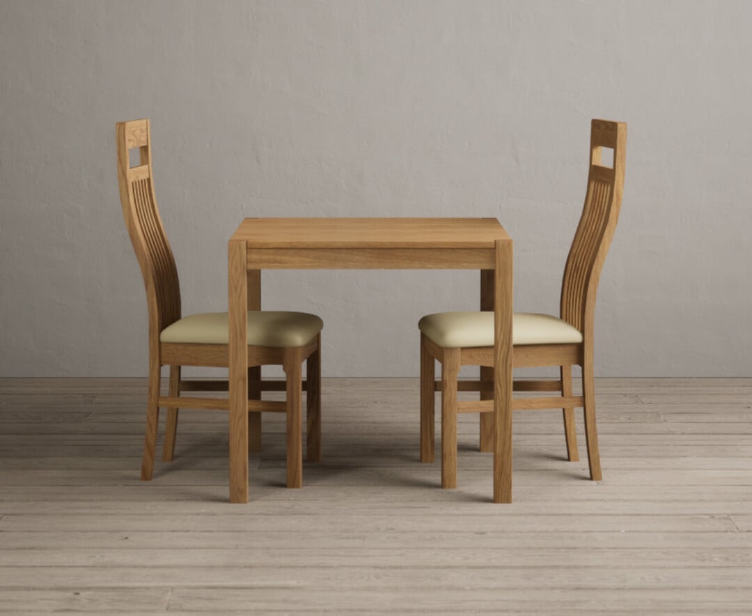 York 80cm Solid Oak Dining Table With 4 Black Chairs