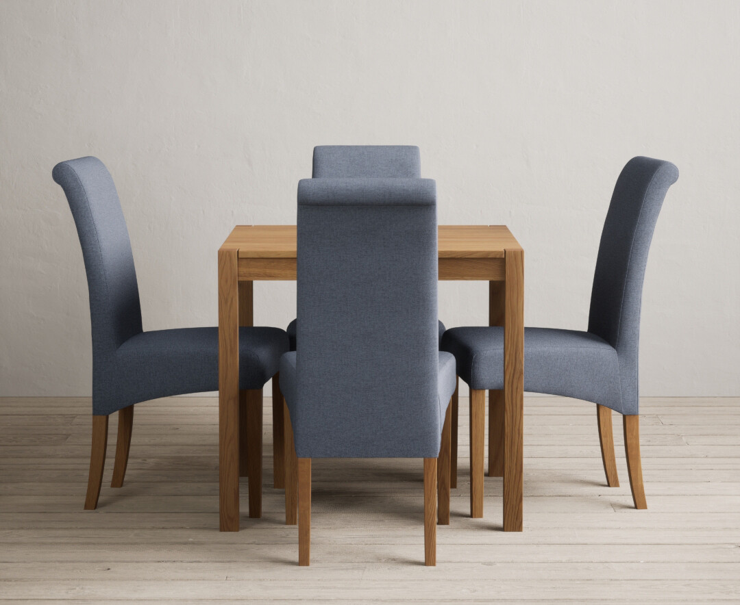 York 80cm Solid Oak Dining Table With 2 Charcoal Grey Scroll Back Chairs