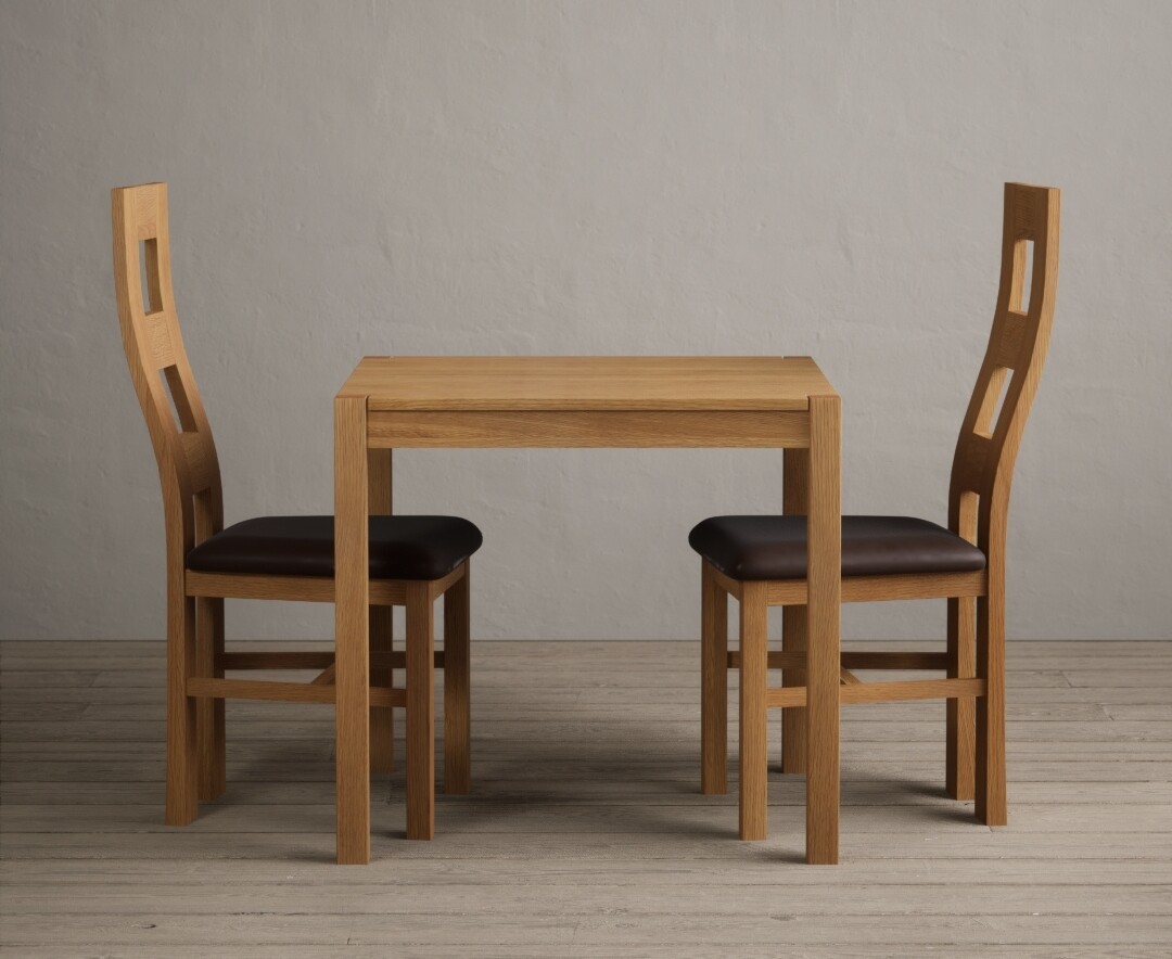 York 80cm Solid Oak Dining Table With 2 Brown Flow Back Chairs