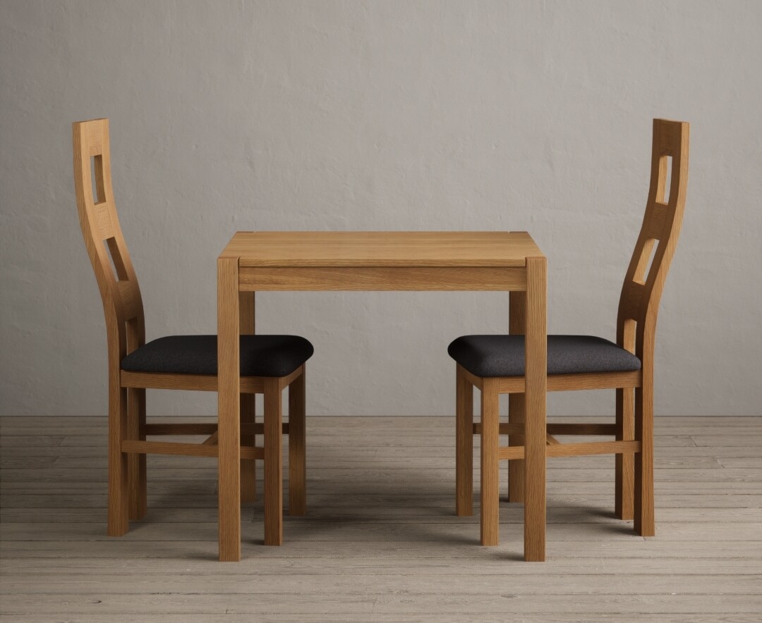 Product photograph of York 80cm Solid Oak Dining Table With 2 Charcoal Grey Flow Back Chairs from Oak Furniture Superstore