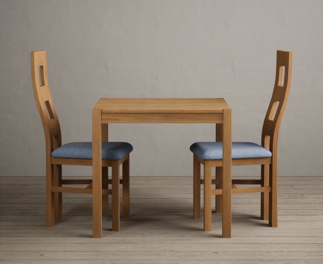 York 80cm Solid Oak Dining Table With 2 Light Grey Flow Back Chairs
