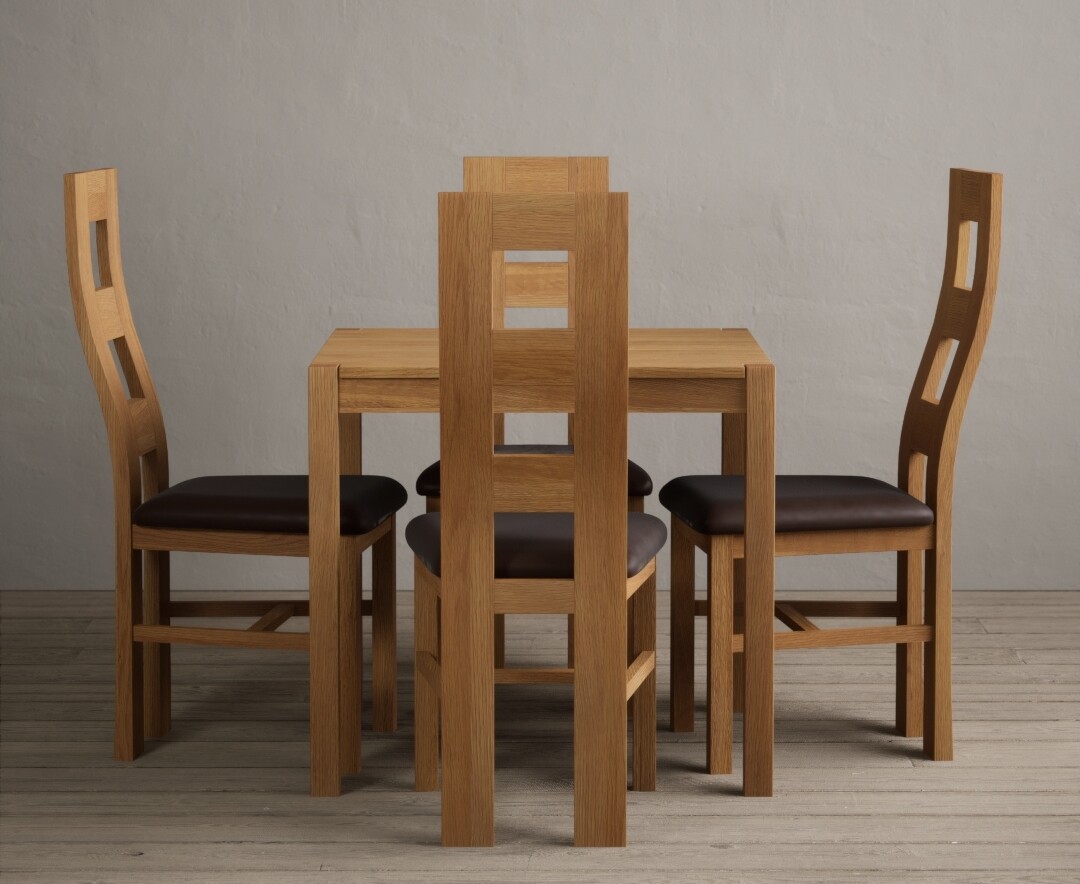 York 80cm Solid Oak Dining Table With 4 Brown Flow Back Chairs