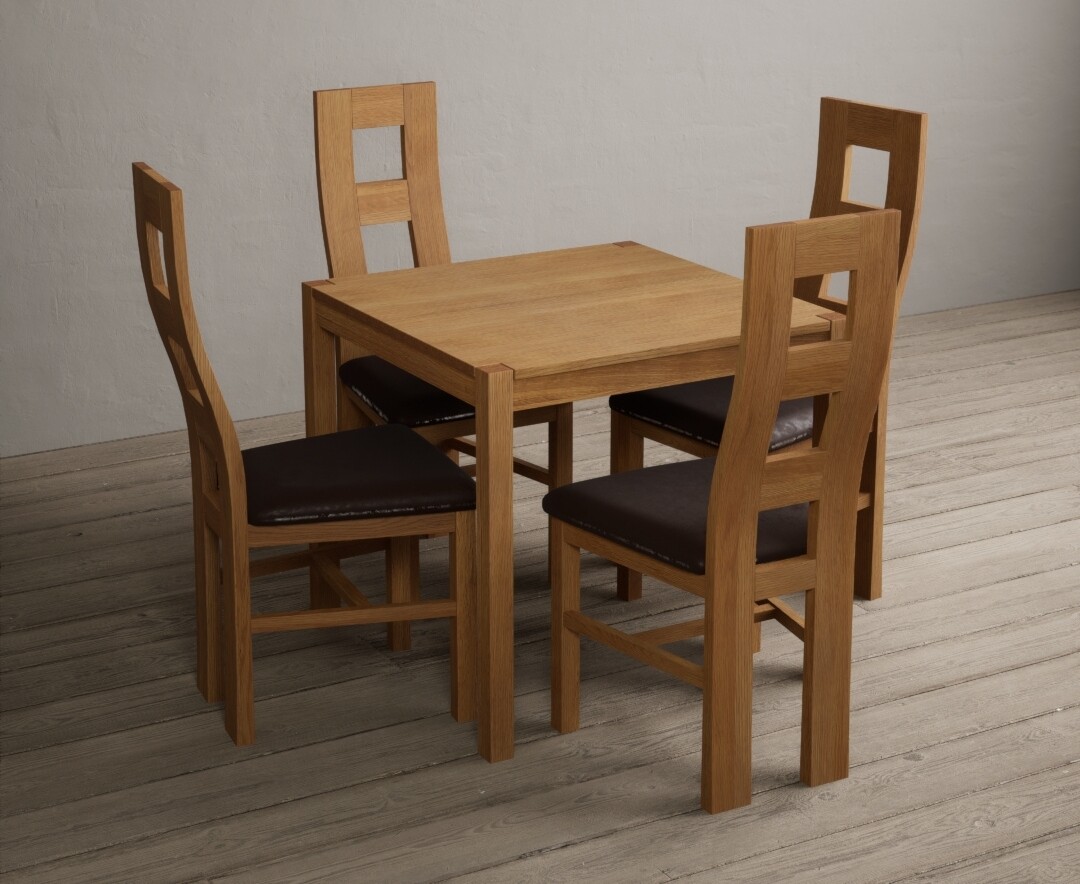 Photo 1 of York 80cm solid oak dining table with 2 blue flow back chairs