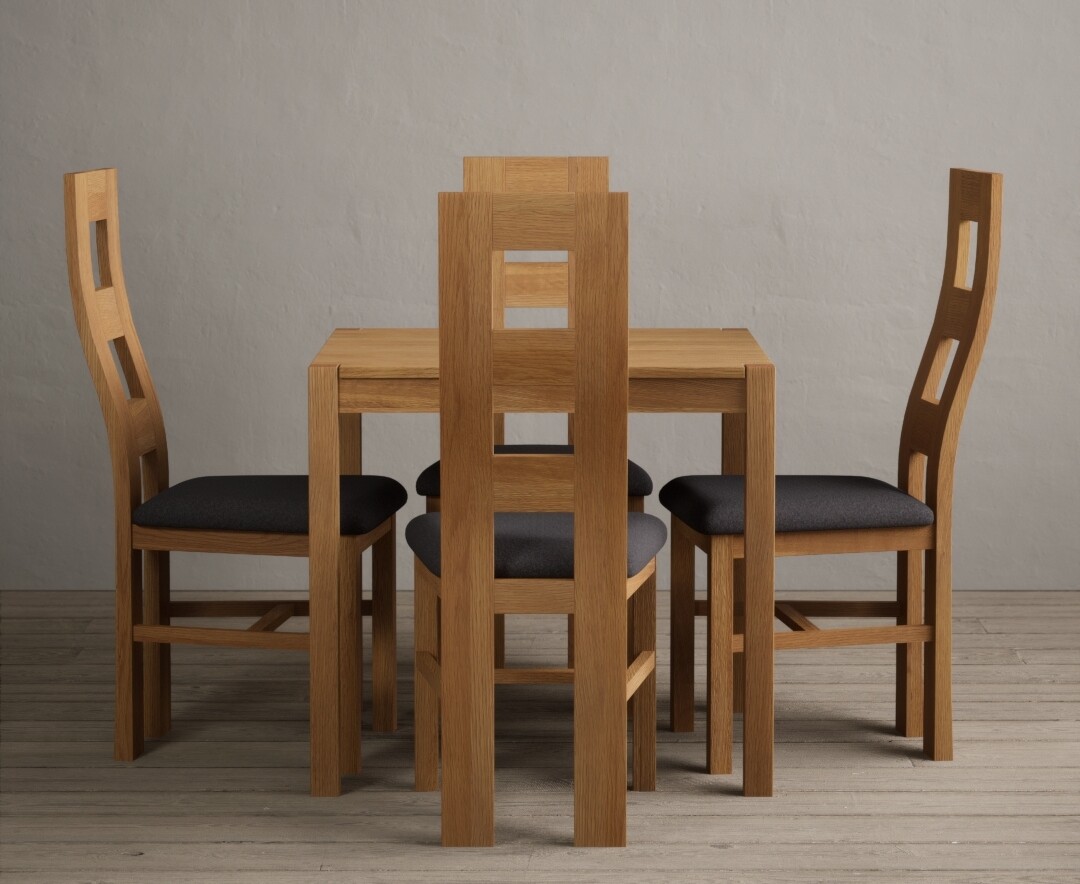 York 80cm Solid Oak Dining Table With 4 Light Grey Flow Back Chairs