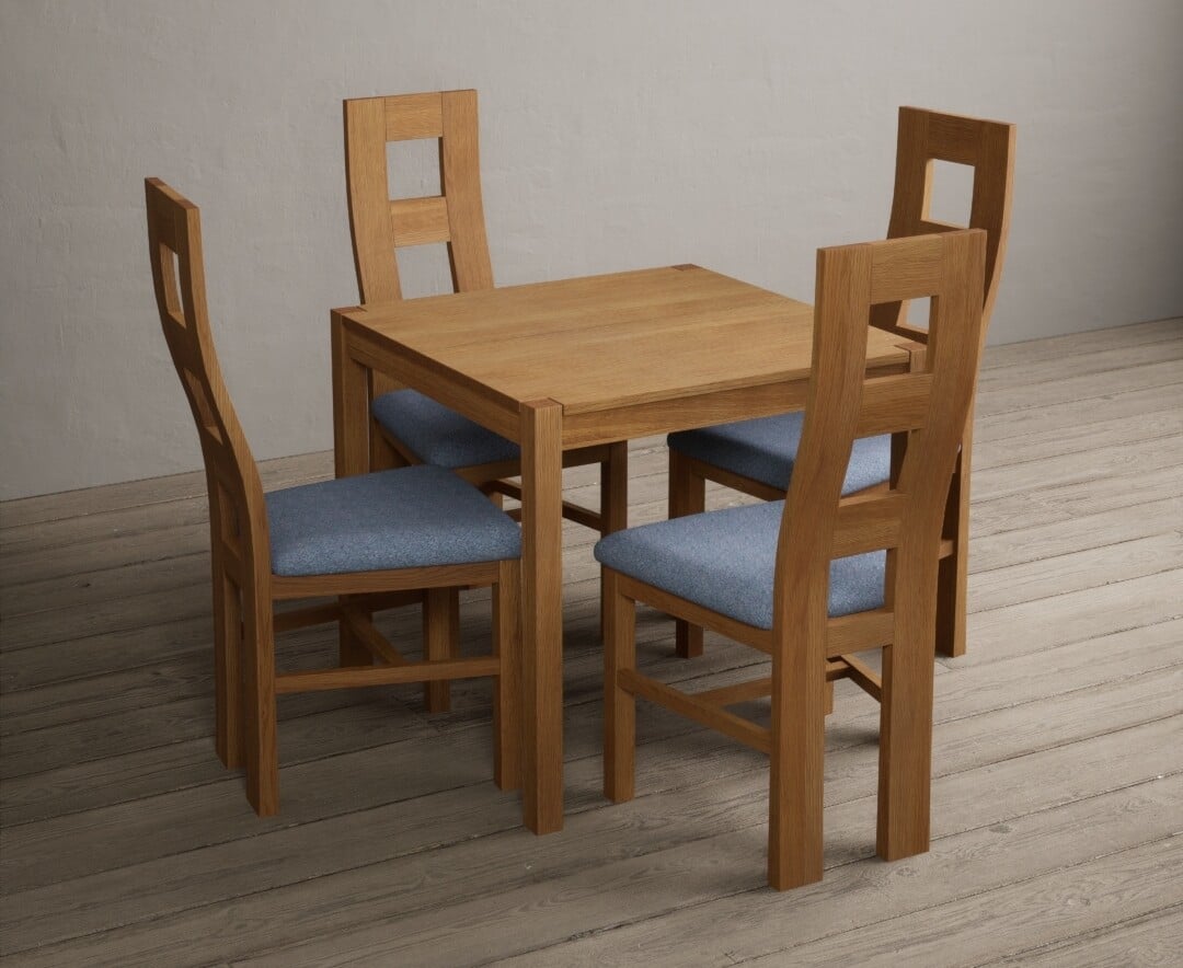York 80cm Solid Oak Dining Table With 4 Blue Flow Back Chairs
