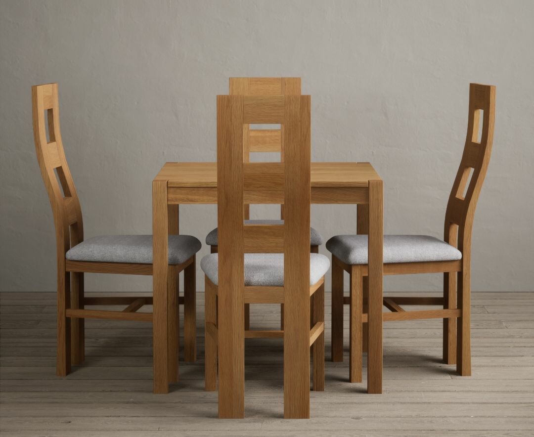 York 80cm Solid Oak Dining Table With 4 Charcoal Grey Flow Back Chairs