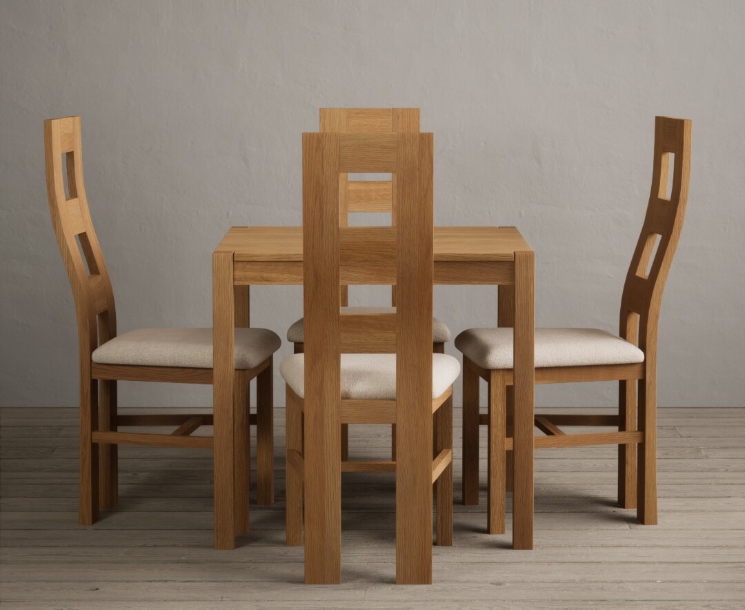 Product photograph of York 80cm Solid Oak Dining Table With 4 Linen Flow Back Chairs from Oak Furniture Superstore