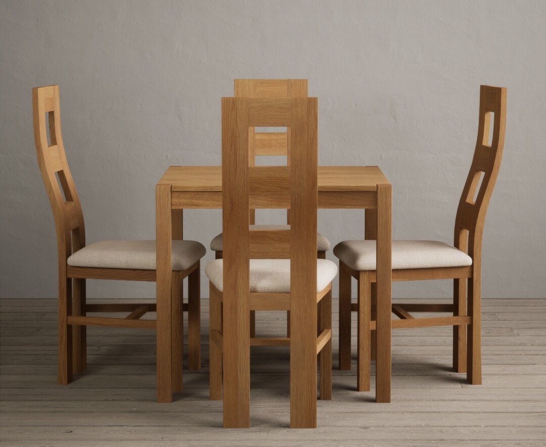York 80cm Solid Oak Dining Table With 4 Linen Flow Back Chairs