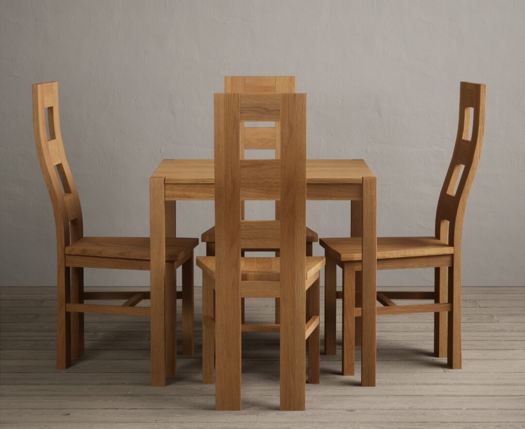 York 80cm Solid Oak Dining Table With 4 Oak Flow Back Chairs