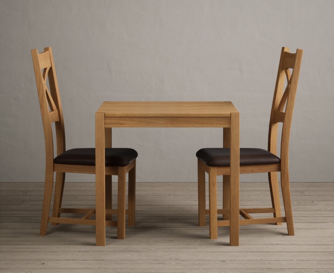 York 80cm Solid Oak Dining Table With 2 Brown X Back Chairs