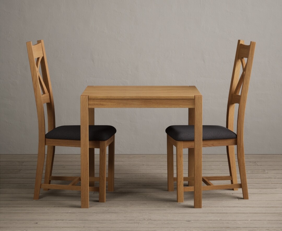 York 80cm Solid Oak Dining Table With 2 Linen X Back Chairs