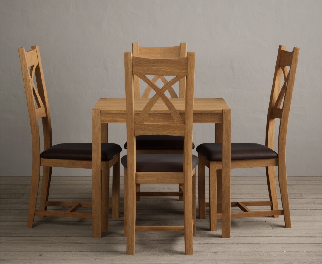 York 80cm Solid Oak Dining Table With 4 Linen X Back Chairs