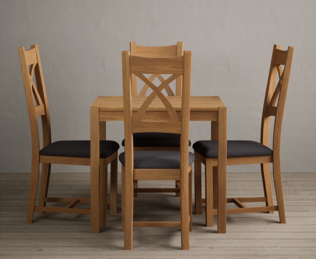 Product photograph of York 80cm Solid Oak Dining Table With 4 Charcoal Grey X Back Chairs from Oak Furniture Superstore