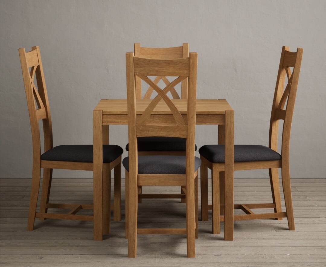 York 80cm Solid Oak Dining Table With 4 Charcoal Grey X Back Chairs