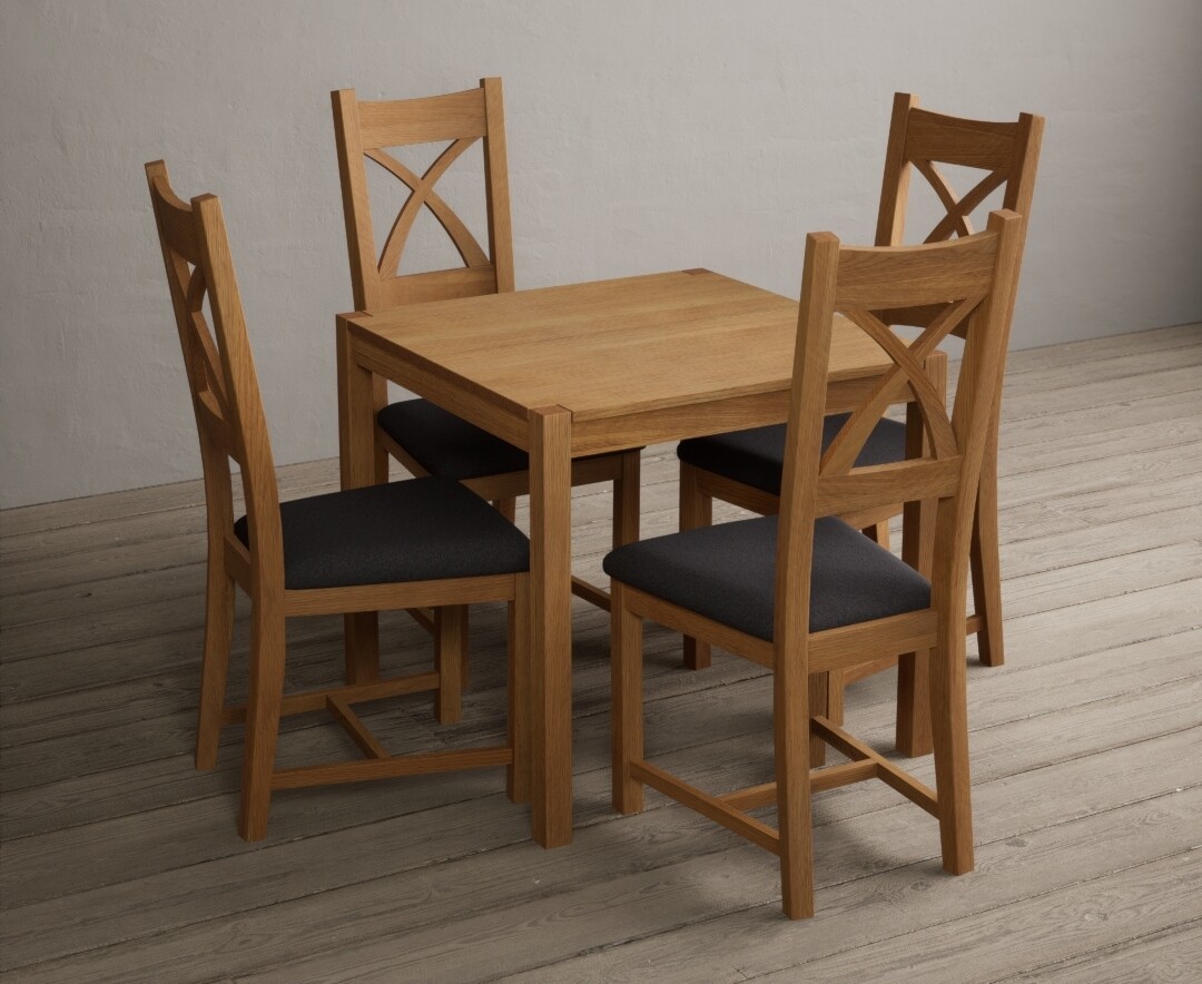Photo 1 of York 80cm solid oak dining table with 2 brown x back chairs