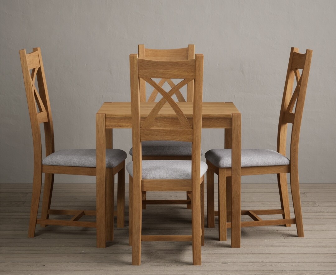 York 80cm Solid Oak Dining Table With 4 Light Grey X Back Chairs