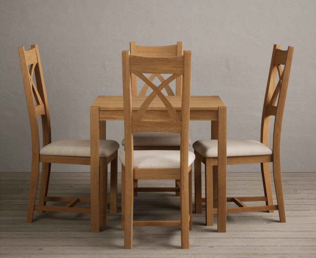 Product photograph of York 80cm Solid Oak Dining Table With 4 Linen X Back Chairs from Oak Furniture Superstore