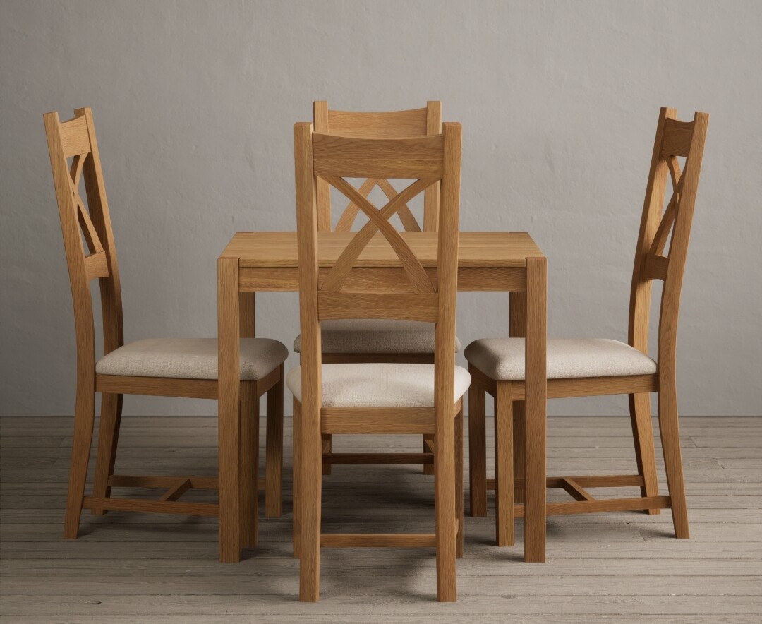 York 80cm Solid Oak Dining Table With 4 Linen X Back Chairs