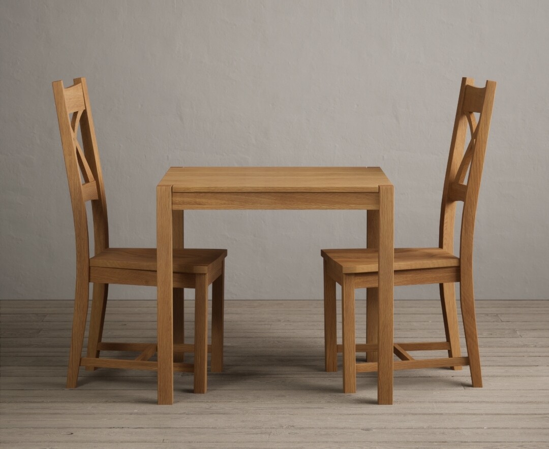 York 80cm Solid Oak Dining Table With 2 Oak X Back Chairs