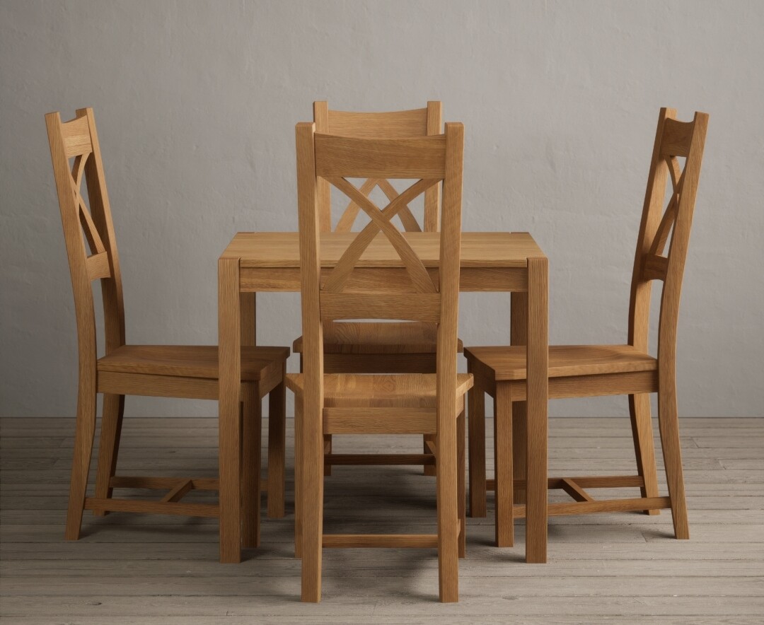 Product photograph of York 80cm Solid Oak Dining Table With 4 Oak X Back Chairs from Oak Furniture Superstore