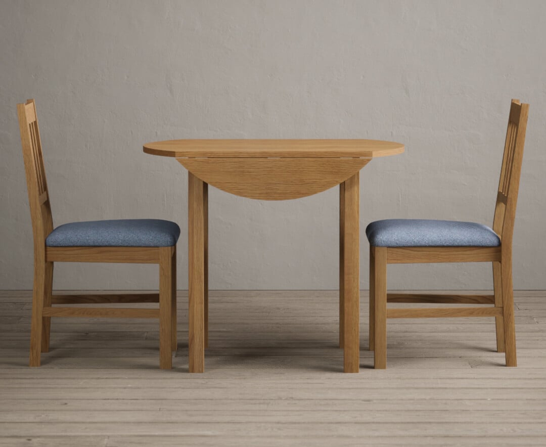 Extending York 90cm Solid Oak Dining Table With 2 Blue York Chairs