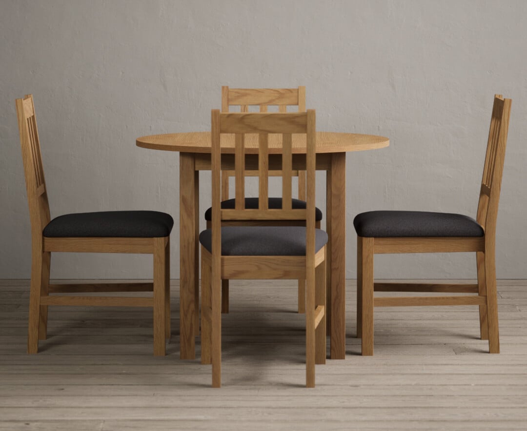 Extending York 90cm Solid Oak Dining Table With 4 Charcoal Grey York Chairs