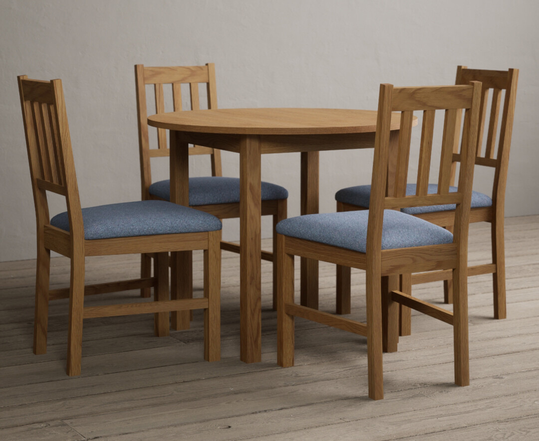 Photo 2 of Extending york 90cm solid oak dining table with 4 blue york chairs