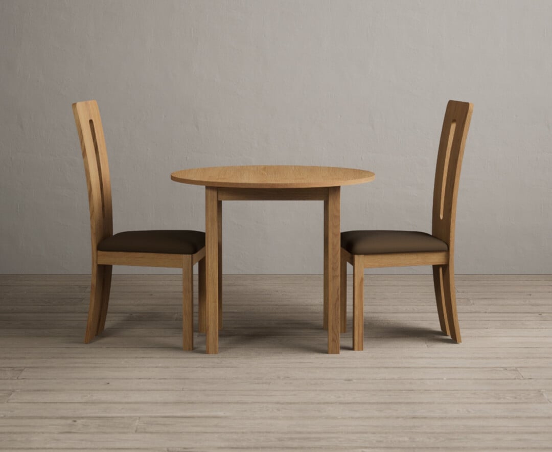 Extending York 90cm Solid Oak Dining Table With 4 Brown Lucca Chairs