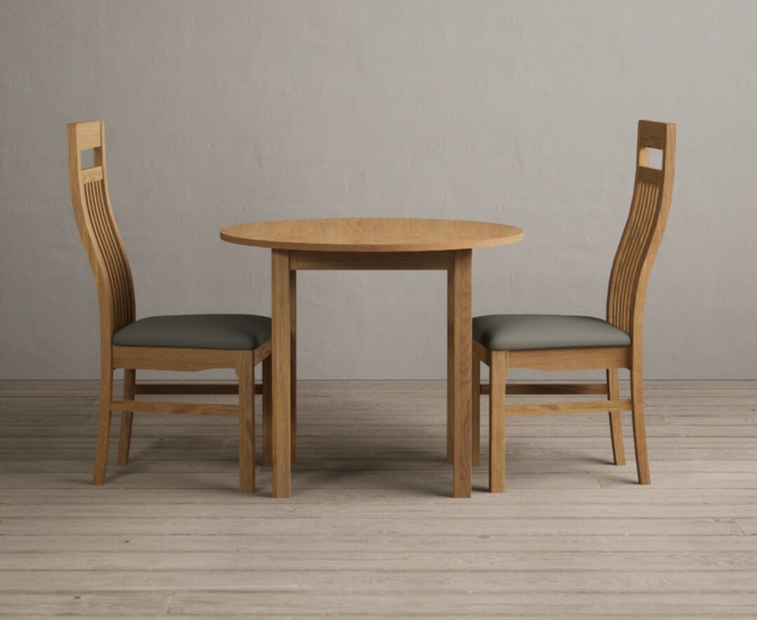 Extending York 90cm Solid Oak Dining Table With 4 Brown Chairs