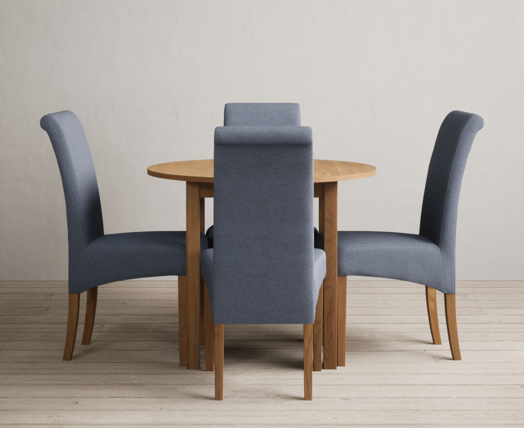 Extending York 90cm Solid Oak Dining Table With 4 Charcoal Grey Scroll Back Chairs