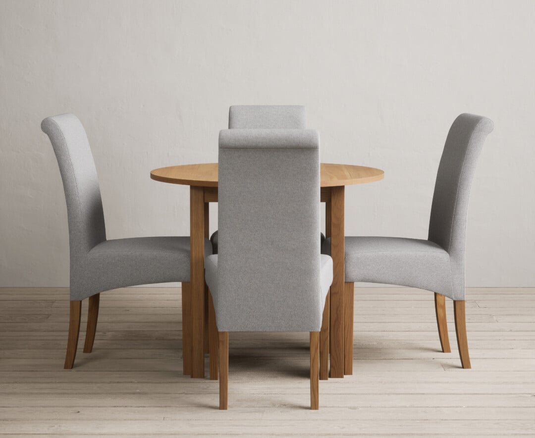 Extending York 90cm Solid Oak Dining Table With 2 Charcoal Grey Scroll Back Chairs