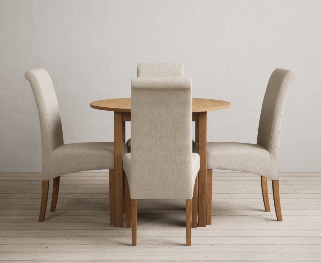 Extending York 90cm Solid Oak Dining Table With 4 Blue Chairs