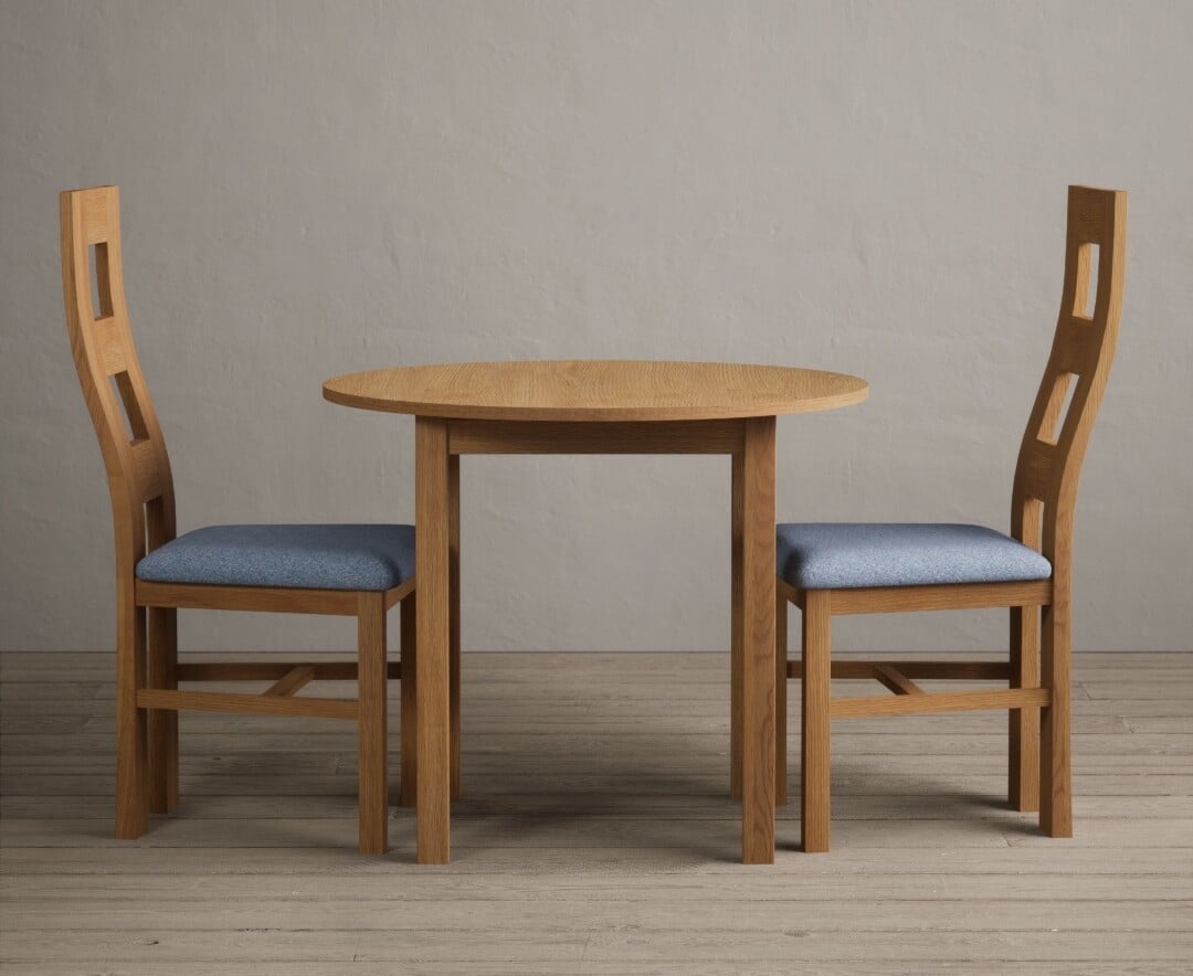 Extending York 90cm Solid Oak Dining Table With 2 Oak Flow Back Chairs