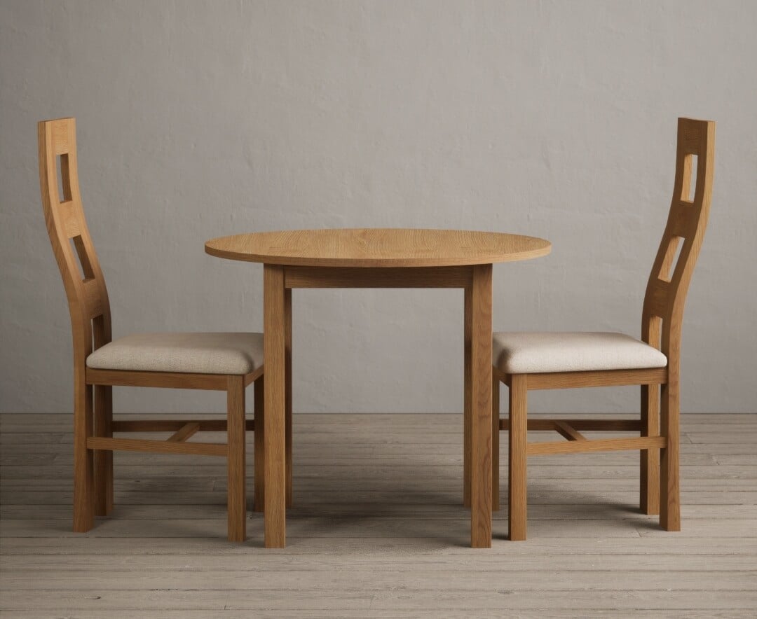 Extending York 90cm Solid Oak Dining Table With 2 Brown Flow Back Chairs