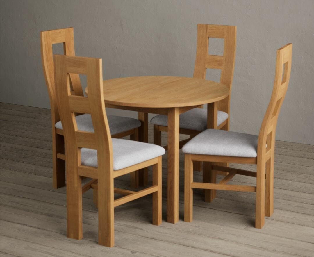 Extending York 90cm Solid Oak Dining Table With 4 Linen Flow Back Chairs