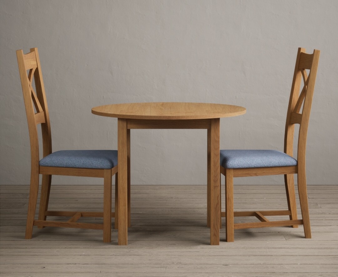 Extending York 90cm Solid Oak Dining Table With 2 Brown X Back Chairs