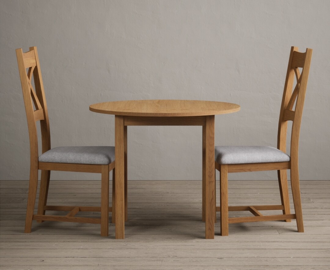 Extending York 90cm Solid Oak Dining Table With 2 Charcoal Grey X Back Chairs